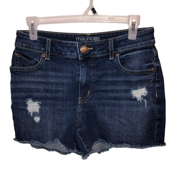 Maurices Womens Size 6 Dark Wash Distressed High Rise Cut Off Denim Jean Shorts - Picture 1 of 8